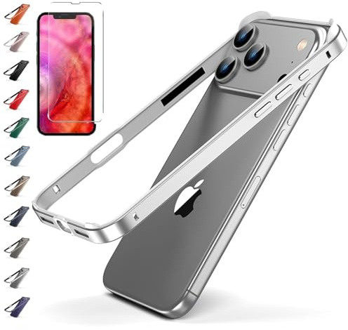 JASUBAI Aluminiumrahmen-Metall-Bumper-Schutz für iPhone 17/17 Air/17 Pro Max, weicher Innen-Bumper mit Metallrahmen, erhöhtem Kantenschutz und Displayschutz (for iPhone17Air,Silver)
