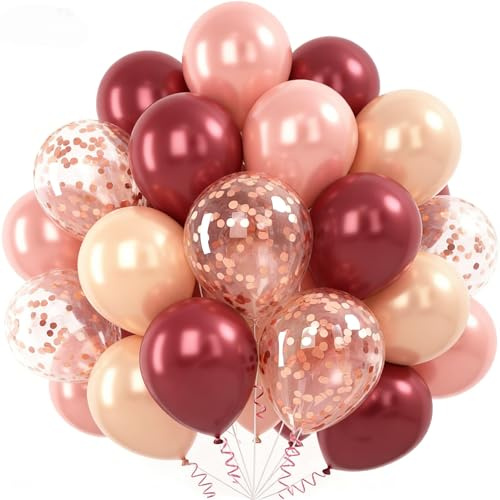 Luftballons Burgund und Rose Gold,60 Stück Retro Rot Latex Ballons,12 Zoll Wein Rot Champagner Gold Ballons Konfetti Ballon für Frauen Geburtstag Hochzeit Braut Dusche Party Jubiläum Dekoration