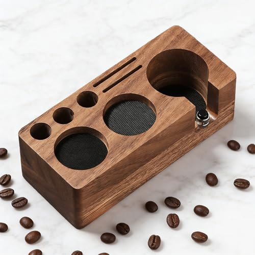 BUERPINKING Tamperstation, Tamper Station aus Walnussholz für Siebträger 51mm 54mm, Tamping Station für Barista Zubehör