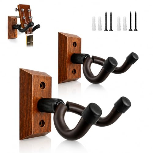 2 Packs Guitar Wall Mount Guitar Hanger for Electric Acoustic Guitar Ukulele Bass, Rotating U-Shaped Guitar Holder Wall Mount for Electric Instruments, Secure Guitar Holder Hook Stand with Screws