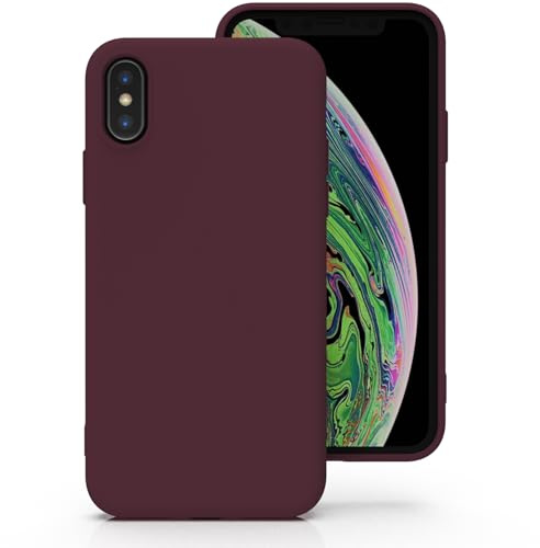 Zuvirelx Silicone Case for iPhone X/XS, Soft Grip, Thin, Minimalist, Shockproof, Non-Slip, Pocket-Friendly - Burgundy