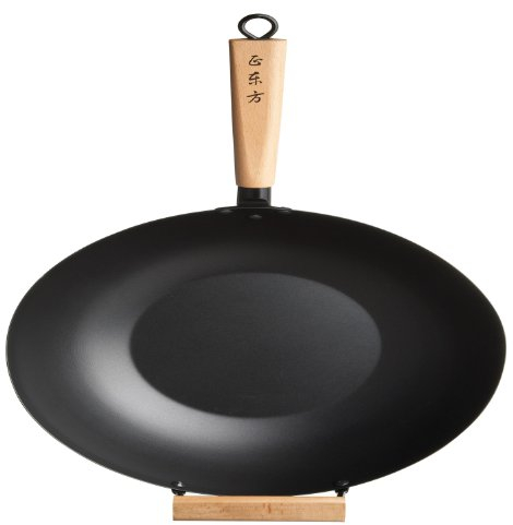 Kitchen Craft, Pure Oriental Wooden Handled Carbon Steel Non-Stick Wok 35cm