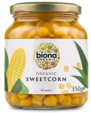 Biona Organic Jarred Sweetcorn 350g, Pack of 6 | 100% Organic Sweetcorn, Ready to Eat, Naturally Sweet, Ideal for Salads and Salsas, Vegan