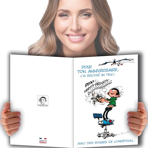 Gaston Lagaffe glmx-2018 Große Geburtstagskarte mit großem Format A4 + Umschlag illustriert Motiv Kerzen Maxi Riesen