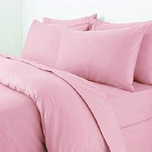 R&Z Plain Dyed Percale Polycotton Duvet Cover & 2 Pillow Cases Bed Set (Pink, Kind)