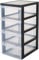 Iris Ohyama Kunststoff-Schubladenbox mit Rollen, 4 flachen Schubladen, Schwarz, Griffe zum Ziehen, Für Schlafzimmer, Bad, Schule & Büro, BPA-frei, Schubladenschrank, Rollcontainer, A4 Drawer, DC-004