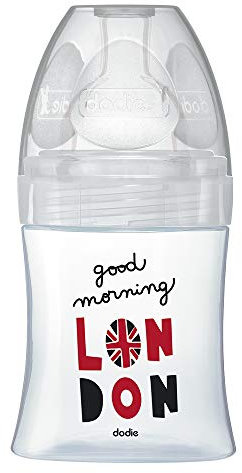 Dodie, Biberon Anticolica Sensation+, in Vetro, Londra, 150 ml, da 0 a 6 mesi, Tettarella Piatta, Flusso Lento, 6 Pezzi