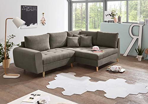 Froschkönig24 Alice Ecksofa 249x175 cm Couch Eckcouch Sofa Schlamm (Grau-Braun)