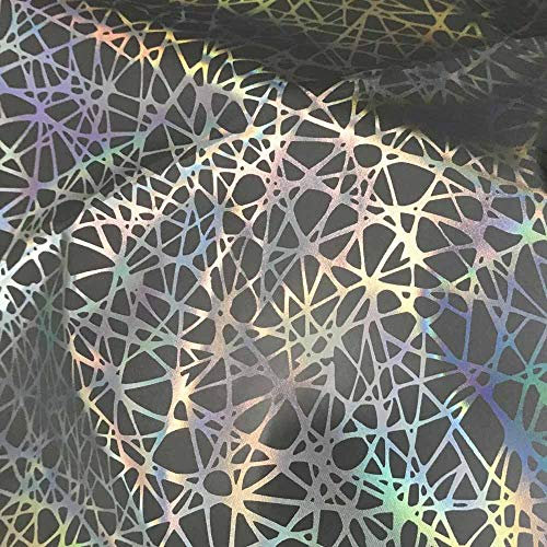 AHMI Regenbogen reflektierender Stoff Holographischer Stoff im Netzmuster Meerjungfrauenstoff Silber Mode in der Nacht für Kleidung Patchwork Nähen Art
