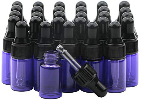 Rowiz 30 PCS 3ml Purple Glass Dropper Bottles with Pipettes Dropper&Black Screw Cap,Glass Essential Oil Bottles Eye Dropper Vials Perfume Cosmetic Liquid Aromatherapy Lotion Sample Bottles