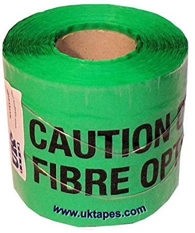 UK Tapes CAUTION FIBRE OPTIC CABLE detection tape - WAVEYWIRE - underground detectable warning tape with twin tracer wires (150mm x 100M)