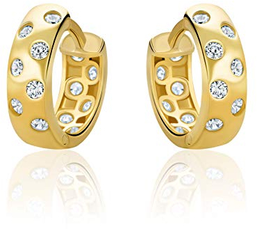 14 Karat 585 Hochglanz Gold Ohrringe Creolen mit Zirkonia Steinen - H109