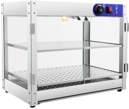 Aufsatzvitrine Warmhaltetheke Heißtheke Gewerblicher Speisenwärmer mit 2 Edelstahlrahmen Warmhaltevitrine Benutzt Einstellbares Thermostat 30°C bis 85°C für Kantinen Bäckereien Cafés 800W