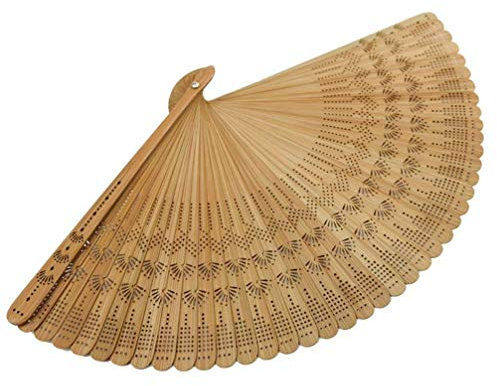 Healifty Folding Fan - Portable Bamboo Handheld Fan Silk Hand Rave Fan for Women Girls 1pc (Brown)