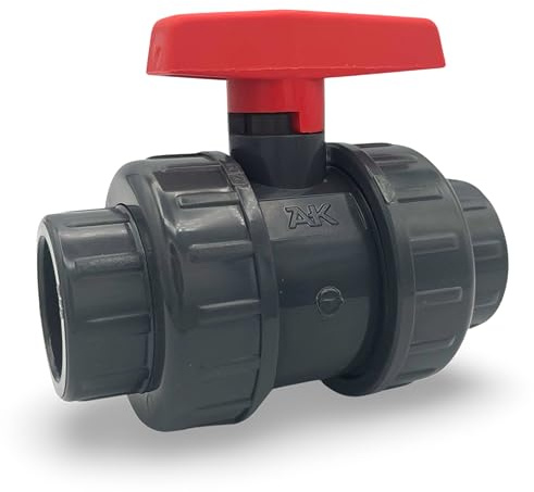 STEMAX-Wassertechnik: PVC-Klebefittings, Kugelhahn mit zwei Verschraubungen und gesicherter Kugel, Typ Safe 600, klebemuffe x klebemuffe, Größe: 40mm x 40mm