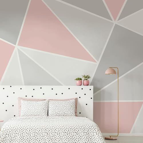 Art for the Home Trinity Blush Pink Geometric Wall Mural - Paste the wall - Grey & Pink Wall Mural - Contemporary Geometric Triangular Blush Design