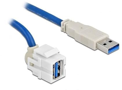 Delock Keystone Modul USB 3.0 A Buchse 250° > USB 3.0 A Stecker mit Kabel weiß