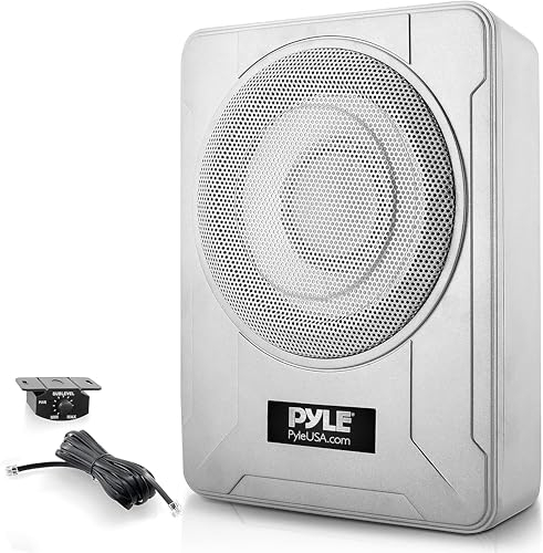 Pyle Subwoofer Amplificato 20 Centimetri 600 Watt, Casse Auto Stereo Compatte Marine Sotto Sedile con Amp Integrato, Ingressi Alto/Basso, Sistema Attivo, Argento