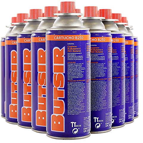 Pack de 28 Cartuchos de Gas Butano BUTSIR B-250 Compatible con Camping Gas Portátil, Hornillo Portátil y Cocina a Gas Modelo EN417 Tipo MSF_1 (227 gr)
