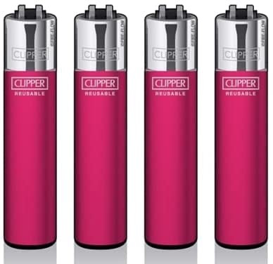 Clipper® 4er Set Solid Fluorescent Lighter Flints Feuerzeug Schlüsselanhänger Flaschenöffner (Pink)
