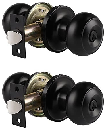 Probrico Black Door Handles with Lock and Key, Keyed Entry Door Knobs for Bedroom/Bathroom, Front Entry Door Lock Sets, 2 Pack