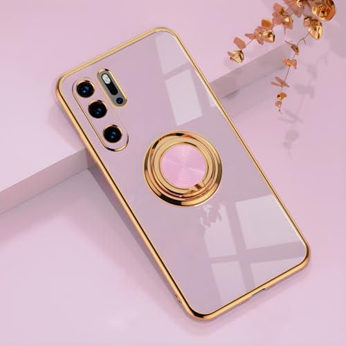 Rokmym Huawei P30 pro Hülle,Weiche Silikon Handyhülle mit 360 Grad Ring Ständer für Magnetische Autohalterung Metallrahmen Case Cover für Huawei P30 pro