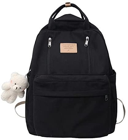 AONUOWE Preppy Backpack with Plushies Cute Backpack for Teen Girls Light Academia Bookbags Solid Aesthetic School Bag