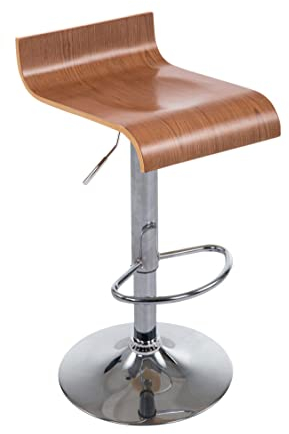 TPFLiving Barhocker Wullf mit bequemer Fußstütze - Barstuhl 360° drehbar höhenverstellbar - Gestell: Metall Chrom - Sitzfläche: Holz Walnuss