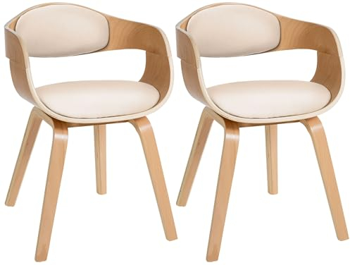 CLP Lot de 2 chaises Kingston ergonomiques, Dossier rembourré, Simili Cuir & Bois, Charge Max. 150 kg, Couleur:Nature/crème