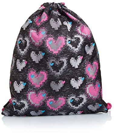 Seven, Sportbeutel, Turnbeutel, Schuhbeutel für Kinder, Mädchen und Jungen - Schule und Kindergarten, leichte Stofftasche, Wechselkleidung für Sport und Freizeit, Rucksack mit Kordelzug, rosa/schwarz