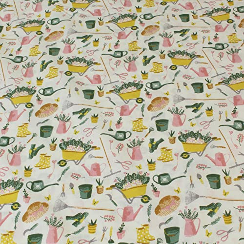 Stoff Meterware Gartenarbeit in Lothringen Baumwolle - 1 Meter, Blumen, Garten, Schubkarre, Kissen, Tischwäsche, Bekleidung, Deko