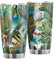 Reisebecher Kaffeebecher Tropische Waldpflanzen Vögel Papagei Tukan Thermobecher Edelstahl Rostfrei Doppelwandige Vakuum Becher Tassen mit Spritzfestem Deckel Trinkbecher Travel Multicolor 600ml