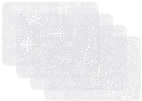 Venilia Tischset Snowflakes weiß-transparent, Platzset für Esszimmer, Telleruntersetzer, Weihnachten Tischdekoration, Weihnachtliche Platzdeckchen, abwischbar, lebensmittelecht, 45 x 30 cm, 4 Stück