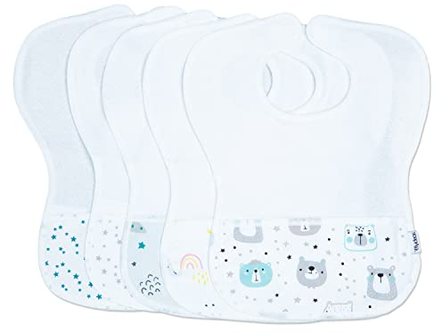 FlyIdeas 5-teiliges Baby Lätzchen-Set – Wasserabweisende Klettlätzchen aus 100% Baumwolle – Weich, Waschbar & Hypoallergen – Perfekt für Babys & Kleinkinder