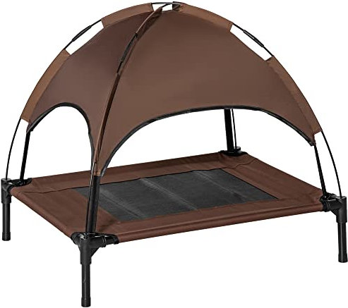PawHut Cama Elevada para Mascotas Portátil con Toldo Extraíble Tela Transpirable al Aire Libre para Interior y Exterior 76x61x73 cm Café