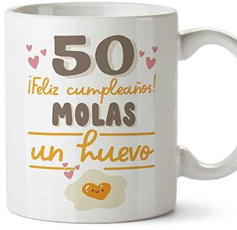 MUGFFINS Tazas 50 Cumpleaños - En Español - Feliz Cumpleaños Molas un Huevo - 11 oz / 330 ml - Regalo original y divertido