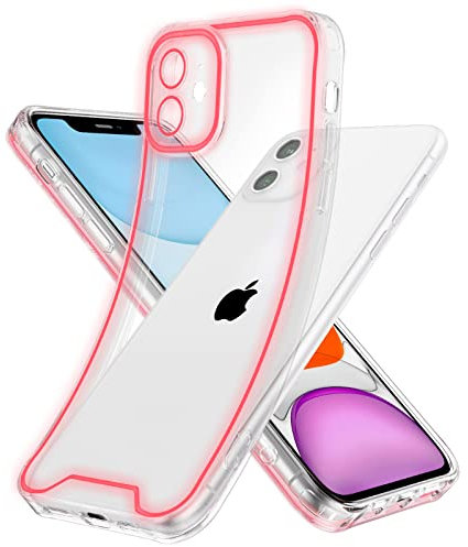 EYZUTAK Luminous Phone Case for iPhone 11 6.1 inch, Fluorescence Glowing in the Darkness Clear Soft TPU Night Shine Back Cover Transparent Shockproof Protector Slim Edge Light up Bumper Case - Pink