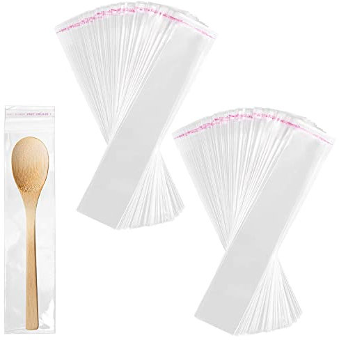 RIVIEVAL Clear Self-Adhesive Cellophane Bags, 200 Pcs, 5 x 15 cm, 50 µm, Airtight, Disposable, Polypropylene (PP) Plastic, Self-Adhesive Closure, Transparent