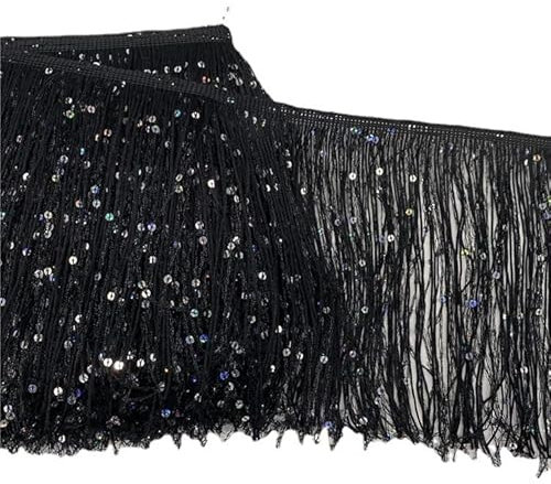 YYCRAFT Hoogram Pailletten-Kette, Quaste, Fransenborte von The Yard Girlande, Tanzkostüm, Party-Dekoration, 4,5 m, Schwarz