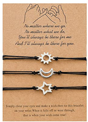 Pwsap Beste Freunde Armbänder mit Leuchtenden Ringen für 3, Sonne Mond Stern Versprechens Armbänder, Freundschafts Armbänder Schwestern Armbänder, Schmuck Geschenke für Freunde Frauen Mädchen