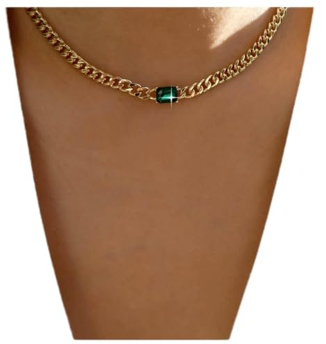 Allereya Vintage Quadrat Smaragd Halskette Kristall Smaragd Anhänger Halskette Grün Smaragd Quadrat Choker Halskette Gold Kandare Kette Halskette Schmuck Für Frauen Und Mädchen