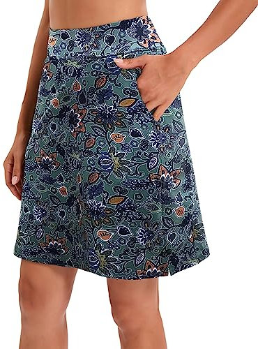 Jhsnjnr Pantaloncini da golf da donna con tasche, lunghezza al ginocchio, con elastico in vita, gonna da tennis atletica attiva, Verde floreale., XXL