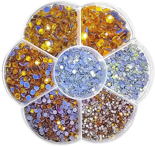 Liliume 5000pcs Hotfix Strasssteine Topaz Strasssteine 21 Farben 5 Größen 2mm 3mm 4mm 4.8mm Strass Glas Runde Strasssteine für Kleidung Schuhe und DIY Handwerk(Topaz)