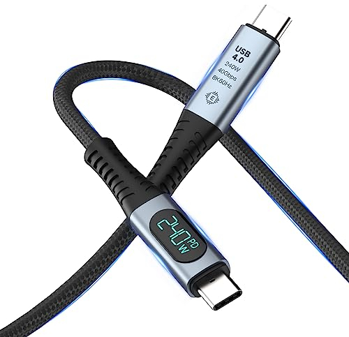 BRIMFORD USB 4.0 Cable USB C, Soporte 240W/8K60Hz/40Gbps, Con pantalla LCD, Chip E-MarKer integrado, Compatible con Thunderbolt 4, Compatible con iPhone15/MacBook/Air/iPad/Pixel/PS5, 3.3Ft (1M)