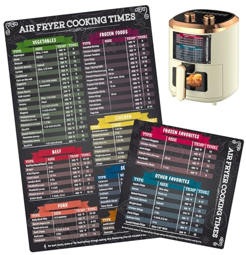 GROVL Air Fryer Cooking Guide 2 PCS, Air Fryer Cooking Times Chart, Air Fryer Temperatures in Fahrenheit Magnetic Cheat Sheet, Air Fryer Accessories for Fry Cooking
