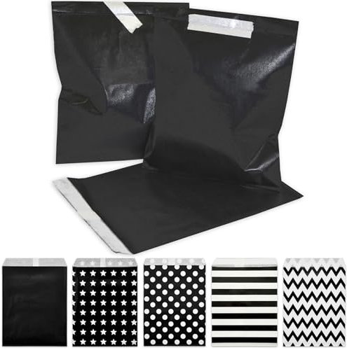 Frau WUNDERVoll® 100 Papiertüten schwarz, 13 x 16,5 cm, 45 Gramm Papier, flach/Candy Bar, Hochzeit, Kindergeburtstag, Papiertütchen, Candybag, Tüten, Mitgebseltüten