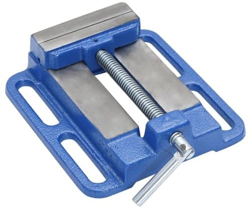 vidaXL Blue Cast Iron Drill Press Vise - Milling Machine Vice - Workbench Column Drill - 100 mm Jaw Width - Solid Durable Construction - Universal Work Size - Smooth Sliding Movement