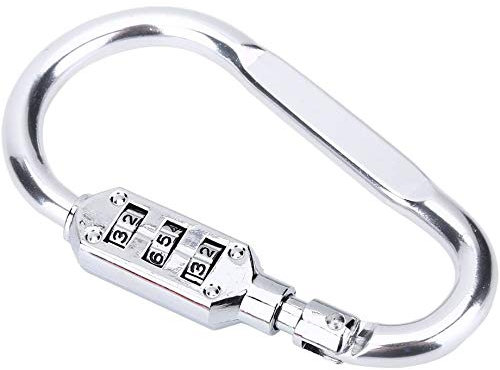 Eighosee Silver Carabiner D-Ring Chain Clip Hiking Bag Luggage Security Carabiner 3 Dial Password Padlock Tool