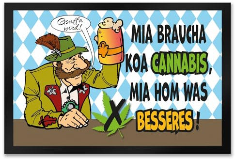 speecheese Bier statt Gras Biertrinker Fußmatte XXL in 50x75 cm mit Spruch Gsuffa Wird! Witzige Fußmatte XXL in 50x75 cm für Bayer Bierfans - Maß statt Joint Bierkrug über Cannabispflanze