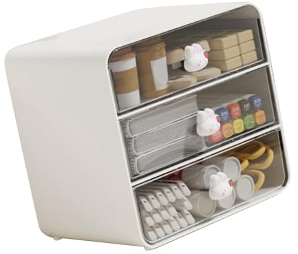 Sonew Schreibtisch-Organizer mit 3 Schubladen, Kunststoff-Kosmetik-Organizer, Schreibtisch-Aufbewahrungsbox für Büro, Schlafsaal, Schule, Zuhause (Großes weißes Kaninchen)